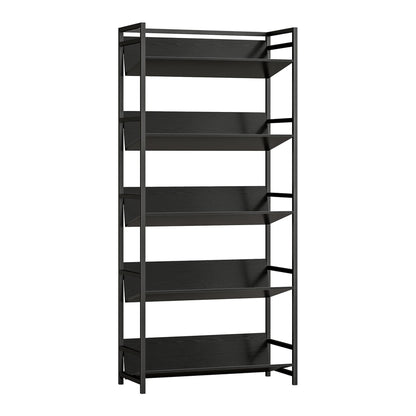 HOMCOM Bookshelf a tall black five-tier metal frame room divider bookcase with shelves