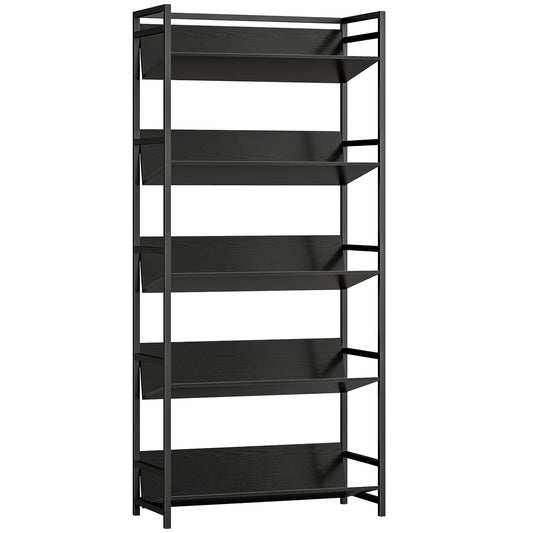 HOMCOM Bookshelf a tall black five-tier metal frame room divider bookcase with shelves