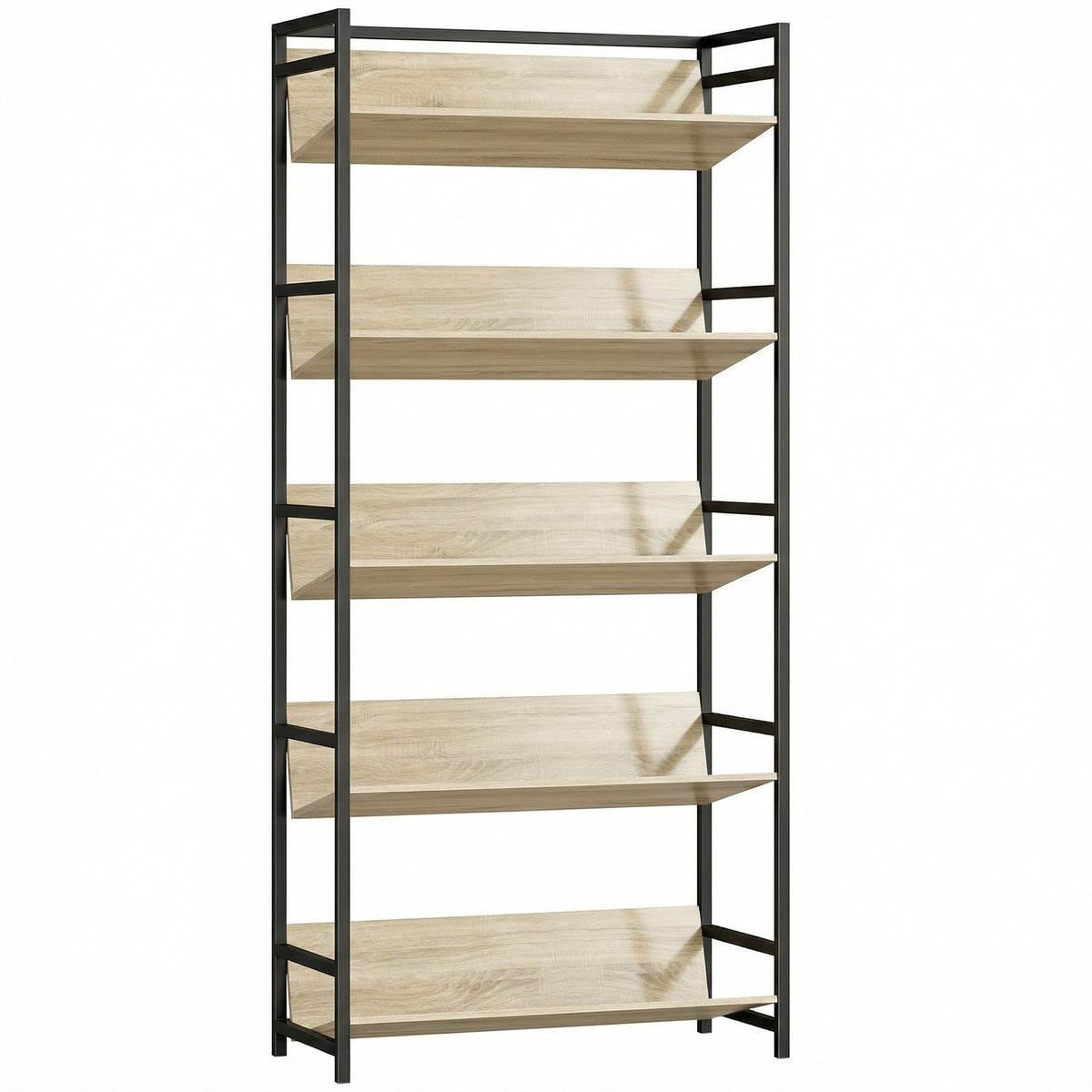 HOMCOM Bookshelf 5-tier metal frame room divider bookcase storage shelves for living room oak