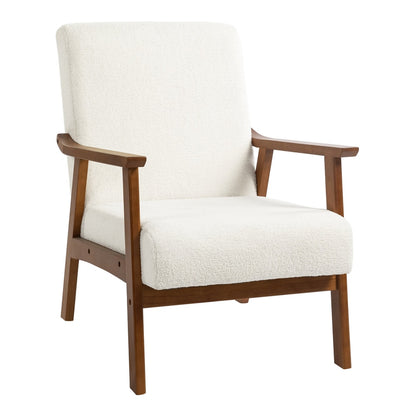 HOMCOM Boucle Seat Mid Century Accent Chair in white with a wooden frame on a plain white background