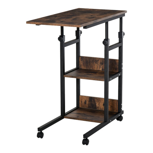 HOMCOM C-Shaped Side Table with two shelves and wheels