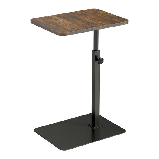 HOMCOM C Shaped Side Table with a rustic brown top and black metal base, shown from the front