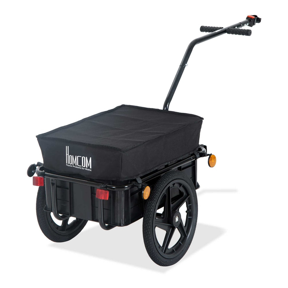 HOMCOM Cargo Trailer Bike Stroller Garden Trolley with black cover and handle on white background