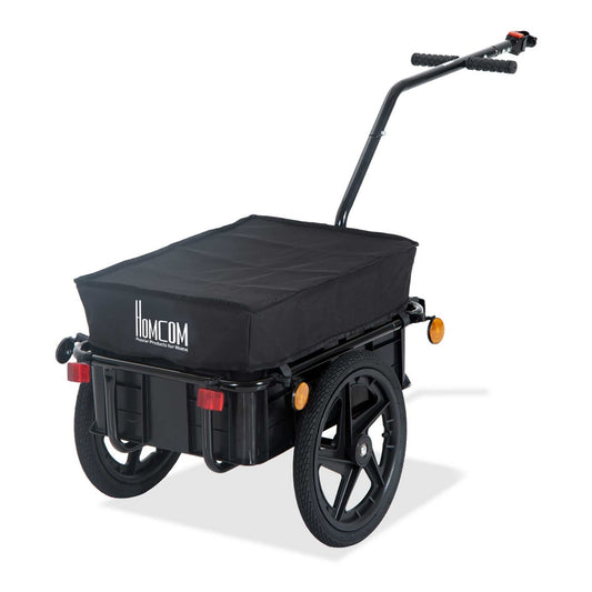 HOMCOM Cargo Trailer Bike Stroller Garden Trolley with black cover and handle on white background