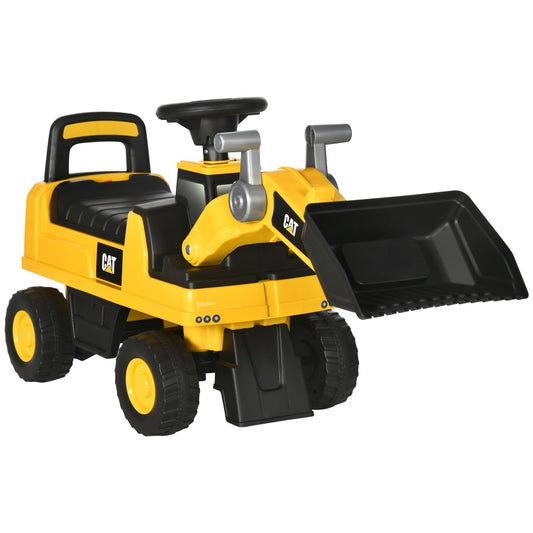 HOMCOM CAT Licensed Kids Construction Ride-On Toddler Digger Excavator Foot-To-Floor Ride-On Toy