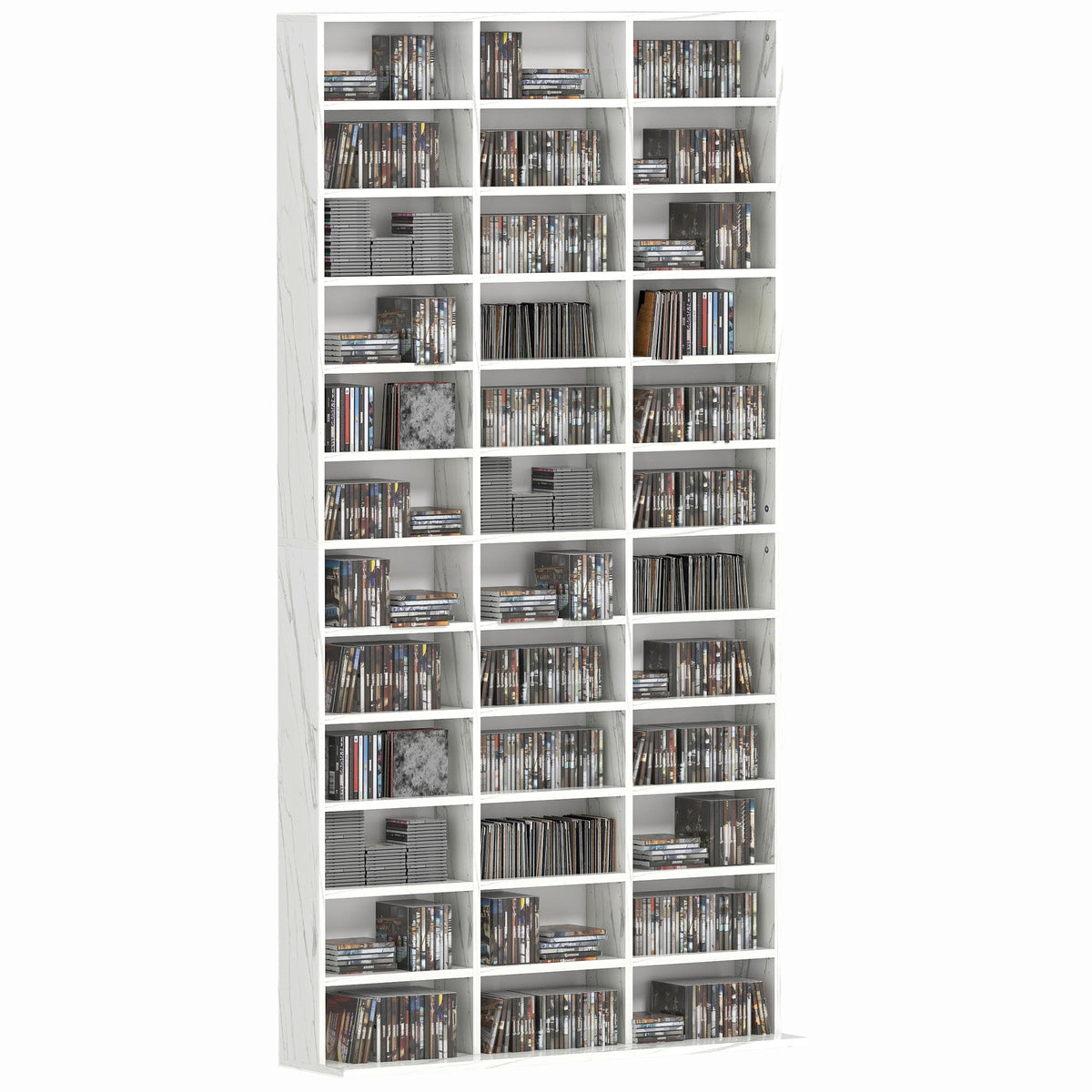 HOMCOM CD Storage Unit with Adjustable Shelves filled with various music discs and media cases