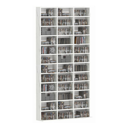 HOMCOM CD Storage Unit with Adjustable Shelves filled with various music discs and media cases
