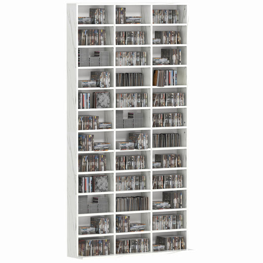 HOMCOM CD Storage Unit with Adjustable Shelves filled with various music discs and media cases