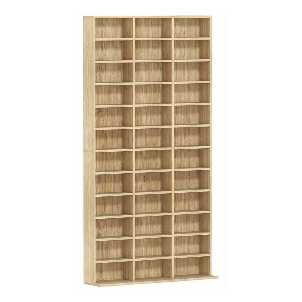 HOMCOM CD Storage Unit with Adjustable Shelves, a tall wooden bookcase with many shelves