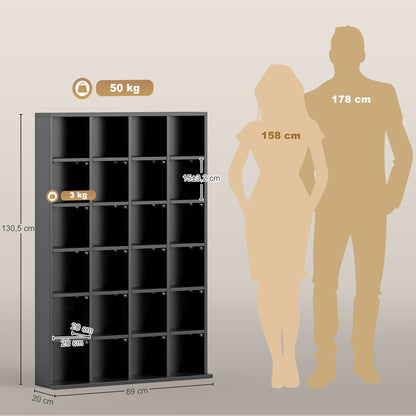 The shelving unit shown with height and width dimensions alongside silhouettes of two adults