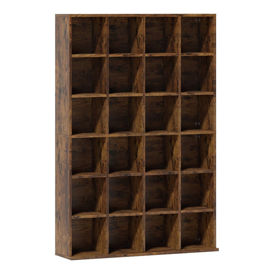 HOMCOM CD Storage Unit with Adjustable Shelves in a rustic brown finish with multiple open compartments