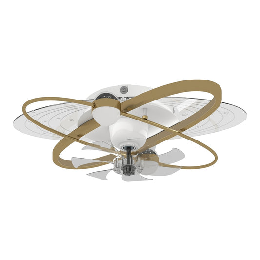 HOMCOM Ceiling Fan with Light and Remote, a gold tone ceiling light with clear blades and decorative gold rings