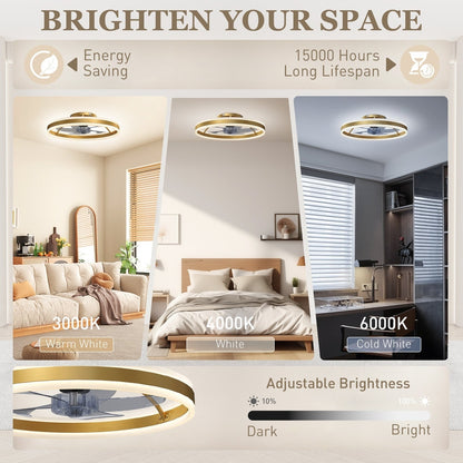 the ceiling light with fan showing different colour temperature settings: warm white, neutral white and cool white