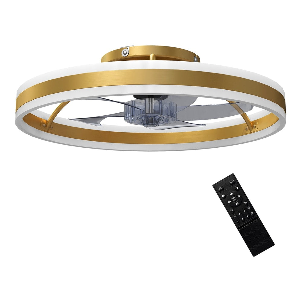 HOMCOM Ceiling Fan with Light and Remote, a gold-tone circular ceiling light with integrated fan and a remote control