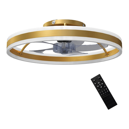 HOMCOM Ceiling Fan with Light and Remote, a gold-tone circular ceiling light with integrated fan and a remote control