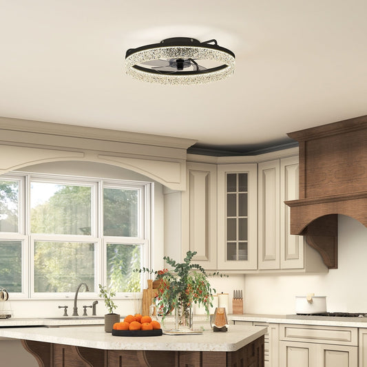 The ceiling light installed in a modern kitchen with white cabinets and a wooden island
