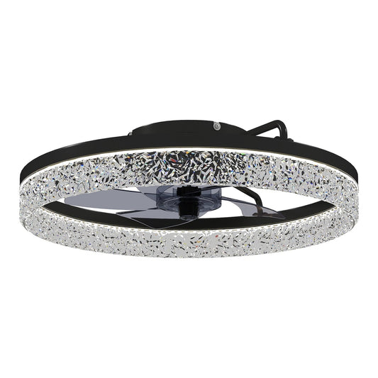 HOMCOM Ceiling Fan with Lights featuring a circular black frame and a crystal-effect light border