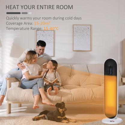 A family and dog relaxing in a lounge with the ceramic space heater on