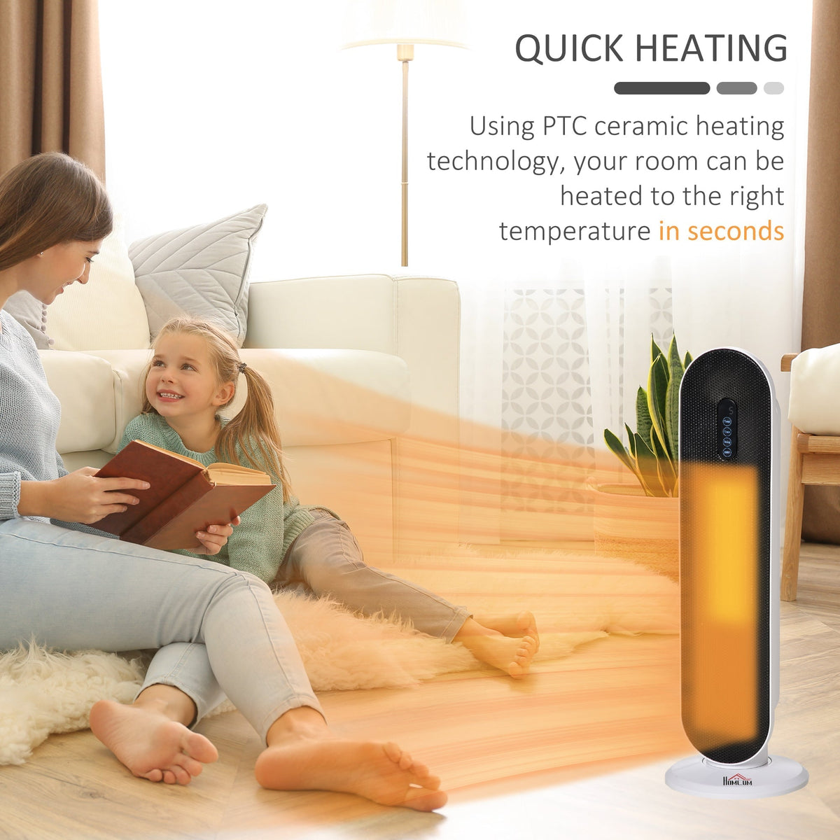 The ceramic space heater providing quick heating in a room with a family