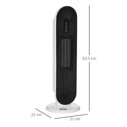 the white tower heater with dimensions shown