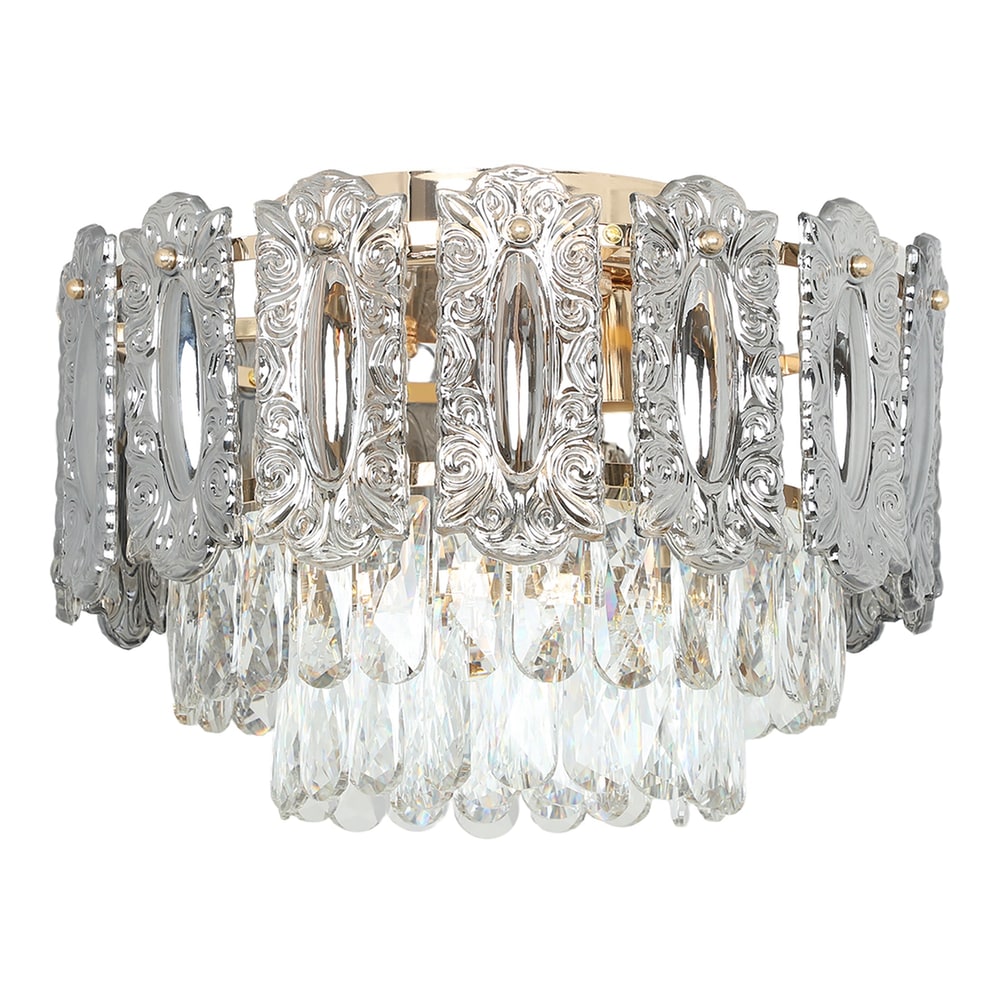 HOMCOM Chandelier Ceiling Light with ornate glass panels and hanging crystal drops
