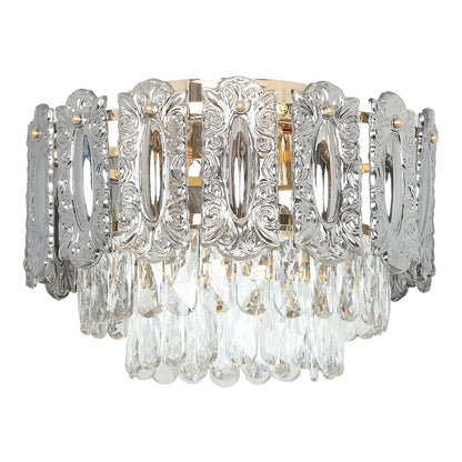 HOMCOM Chandelier Ceiling Light with ornate glass panels and hanging crystal drops