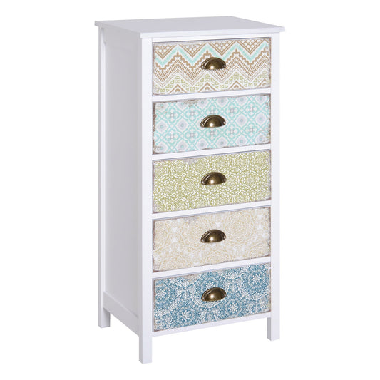 HOMCOM Chest of 5 Drawers Bedside Cabinet with decorative patterned drawer fronts