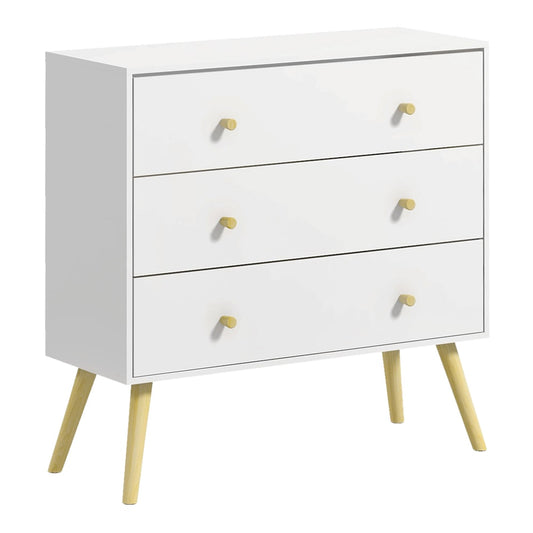 HOMCOM Chest of Drawers, a white three-drawer storage unit with wooden legs