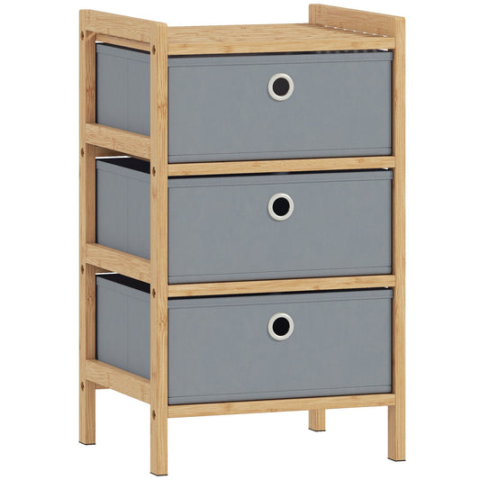 HOMCOM Chest of Drawers with a bamboo frame and three light grey fabric drawers