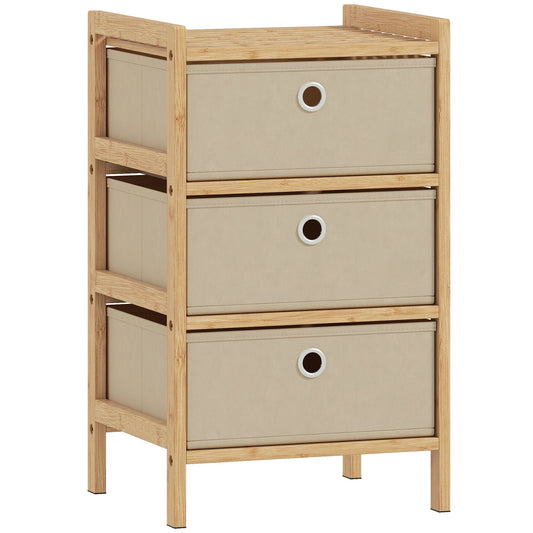 HOMCOM Chest of Drawers with a bamboo frame and three cream fabric drawers