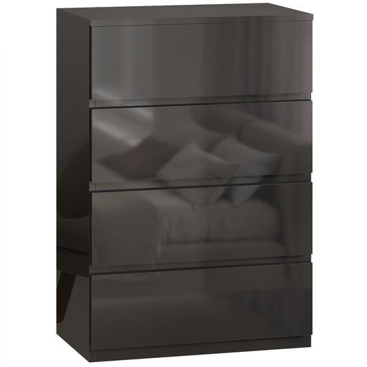 HOMCOM Chest of Drawers, a modern four-drawer storage unit in a dark glossy finish