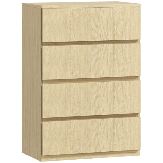HOMCOM Chest of Drawers, a modern four-drawer storage cabinet in a light wood effect finish