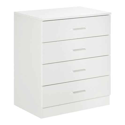 HOMCOM Chest of Drawers in white with four drawers and silver handles on a plain background