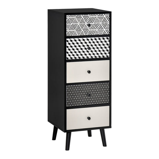 HOMCOM Chest of Drawers, a tall black unit with five drawers featuring geometric patterns