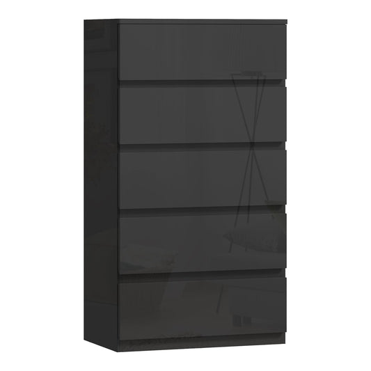 HOMCOM Chest of Drawers, a tall, modern, five-drawer storage unit in a dark grey gloss finish