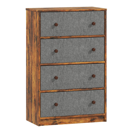 HOMCOM Chest of Drawers with four grey fabric drawers and a rustic brown wooden frame
