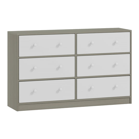HOMCOM Chest of Drawers with six white fronted drawers and a grey frame against a plain background