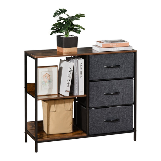 HOMCOM Chest of Drawers Storage Dresser Cabinet Organizer with three fabric drawers and two display shelves