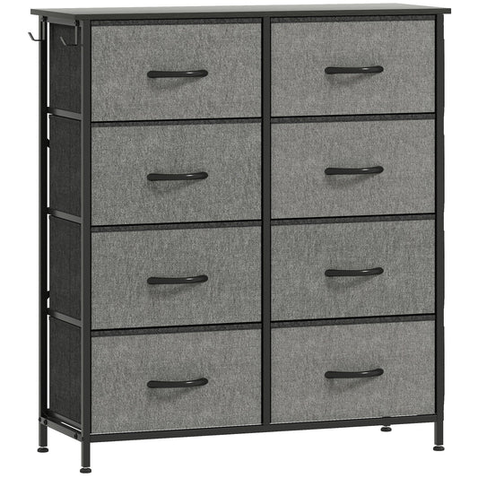 HOMCOM Chest of Eight Fabric Drawers in charcoal grey with a black metal frame