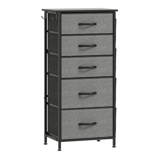HOMCOM Chest of Five Fabric Drawers in Charcoal Grey
