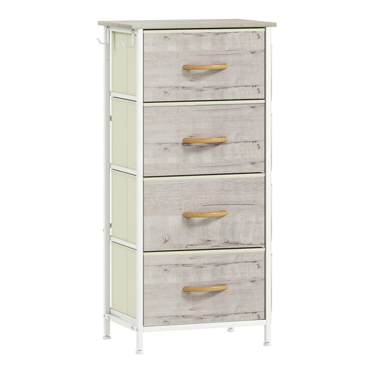 HOMCOM Chest of Four Fabric Drawers in a Natural Wood Finish