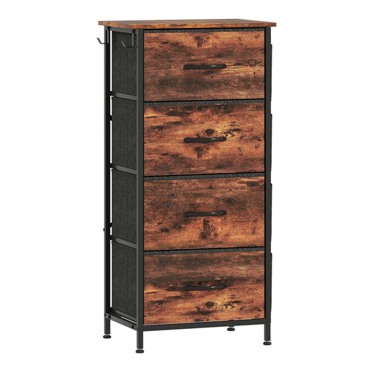 HOMCOM Chest of Four Fabric Drawers with a rustic brown wood-effect top and four grey fabric drawers