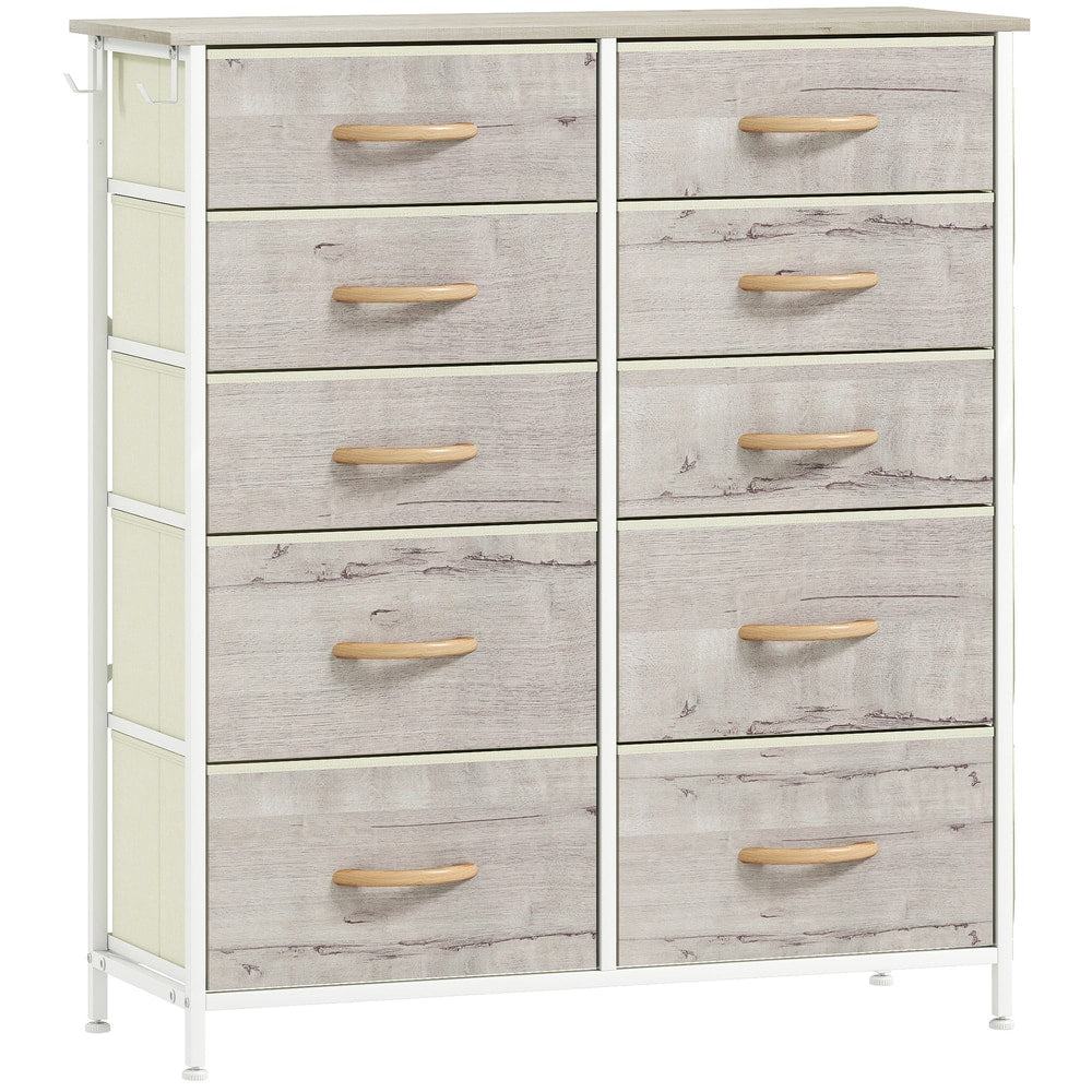 HOMCOM Chest of Ten Fabric Drawers with a natural wood finish and white frame