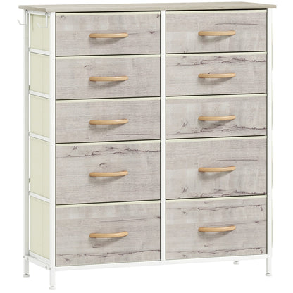 HOMCOM Chest of Ten Fabric Drawers with a natural wood finish and white frame