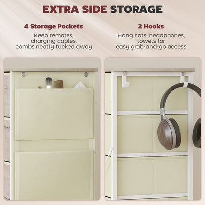 Extra storage pockets and hooks on the side of the chest of drawers