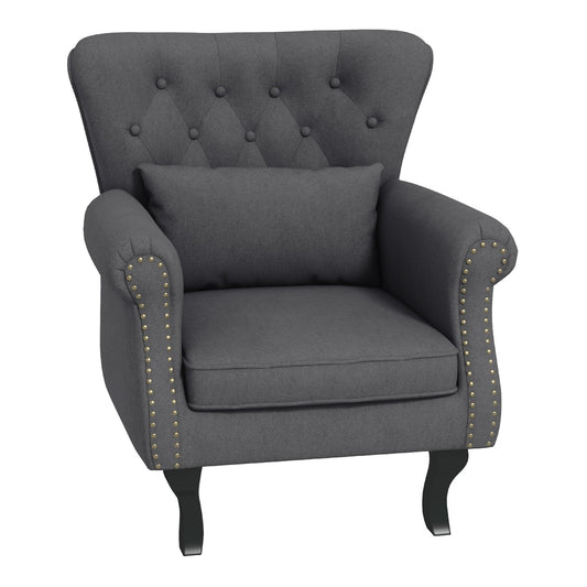 HOMCOM Chesterfield-Style Accent Chair in grey with button tufting and nailhead trim on a white background