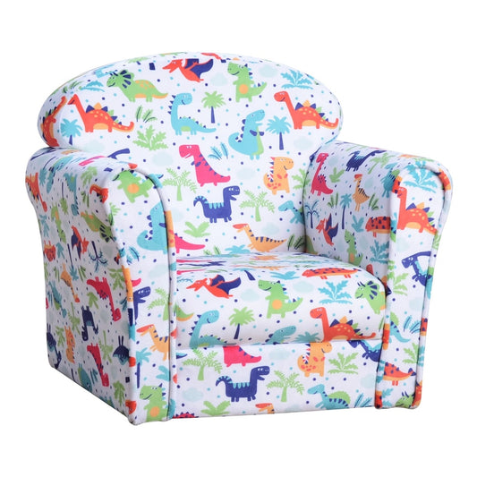 HOMCOM Children Armchair Kids Sofa Tub Chair with a colourful dinosaur pattern on a white background