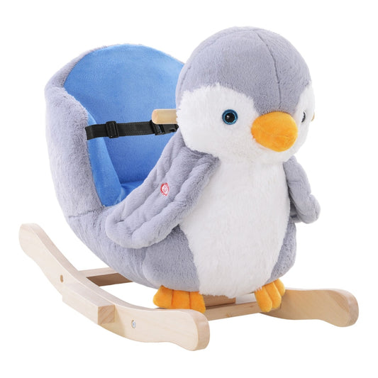HOMCOM Children Kids Animal Rocking Horse Penguin Plush Musical Button 32 Songs Kid Rocker