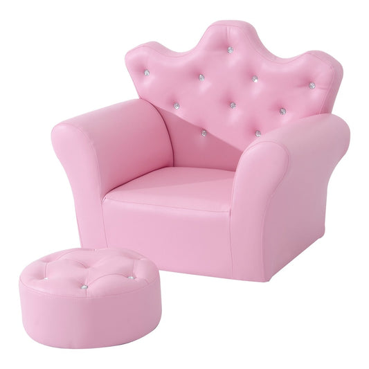 HOMCOM Children Kids Sofa Set Armchair Chair Seat with free footstool in pink PU leather