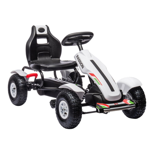 HOMCOM Children Pedal Go Kart, a white ride-on racer with black seat and steering wheel
